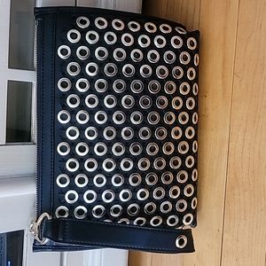 Sam Edleman Skyler Black Leather, Gold Harware Large Bag/Wristlet